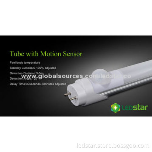 2835 SMD 72-piece/0.9m/15W/1,455lm T8 LED Tube with PIR Sensor, 2,800 to 6,500K Color Temperature